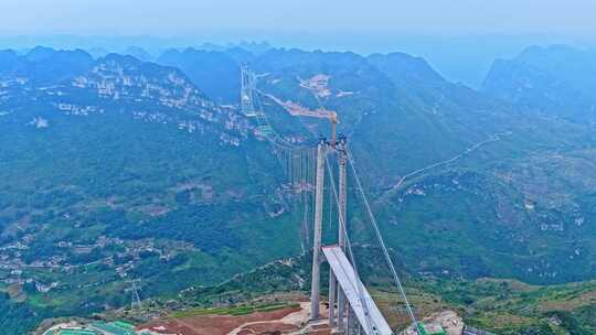 贵州花江峡谷大桥建设航拍