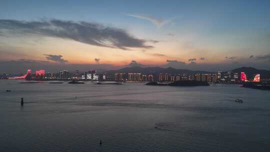 福建厦门城市晚霞夜幕降临夜景航拍