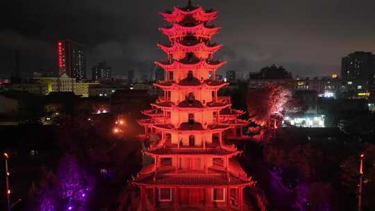 甘肃张掖木塔寺夜景灯光航拍