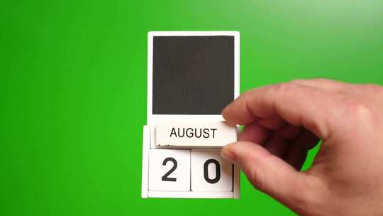 08.绿色背景上日期为8月20日的日历。