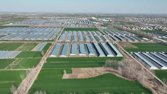 大疆航拍乡村田野温室大棚