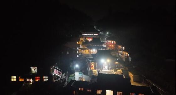 湖南湘潭昭山观音寺夜晚航拍2