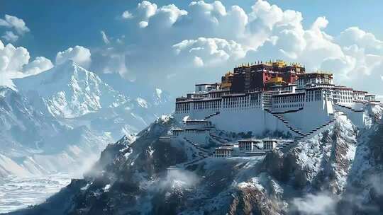 布达拉宫雪山全景素材