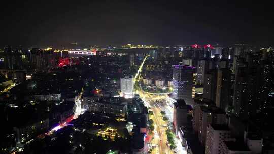 航拍湖北襄阳城市夜景