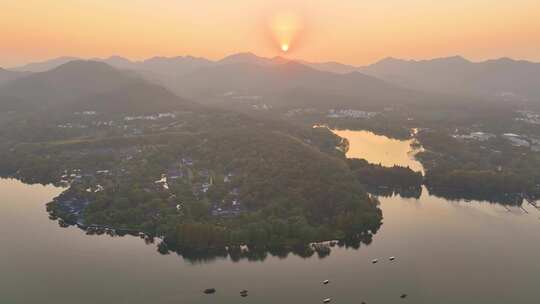 唯美杭州西湖苏堤航拍美景大自然风光杭州风