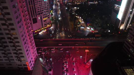 长沙夜景51广场航拍交通