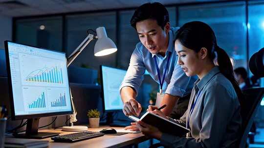 办公室深夜加班上班族做方案