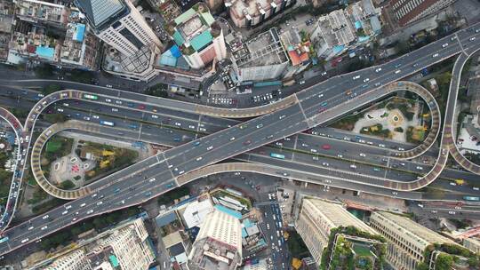 航拍城市交通要道路口拥堵十字路口