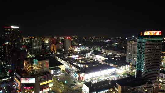 浙江宁波城市夜景灯光航拍