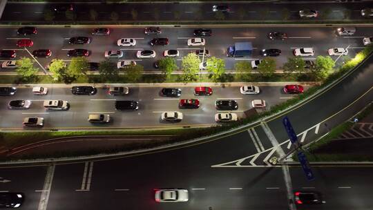 4K下班高峰期道路车流夜景航拍