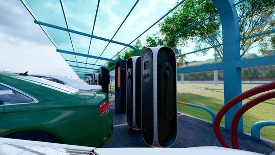 4K 新能源客车用充电桩充电视频素材模板下载