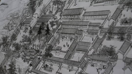 北京四合院建筑工程图工笔画人文古迹