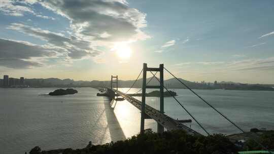 东莞虎门大桥日落夕阳航拍珠江黄昏河流风景