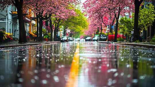 春天下雨后的街道马路