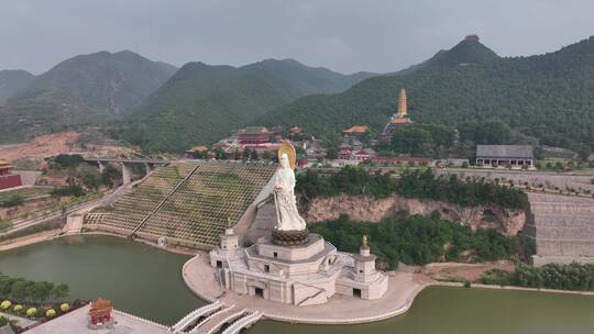 洛阳莲花公园灵山寺建筑航拍