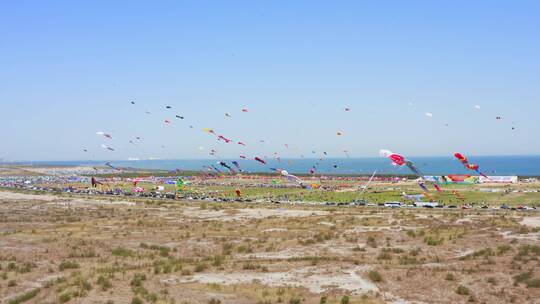 潍坊国际风筝节放飞场视频素材模板下载
