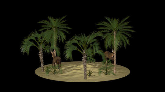 自然场景-羚羊在沙漠中驰骋，棕榈树，Al