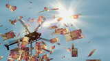 几内亚法郎纸币直升机撒钱高清在线视频素材下载