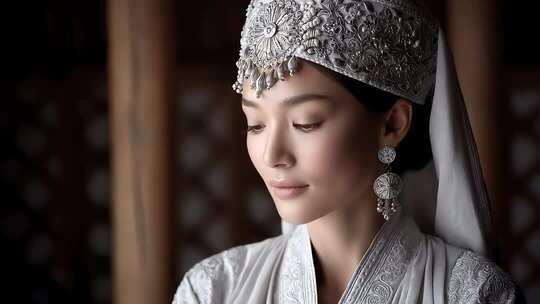 传统服饰女子侧颜凝视古典韵味十足