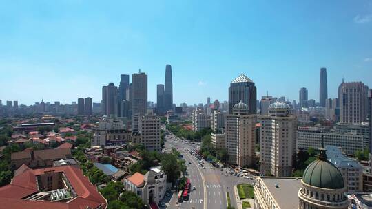 中国天津天津音乐厅小白楼和城市航拍视频素材模板下载