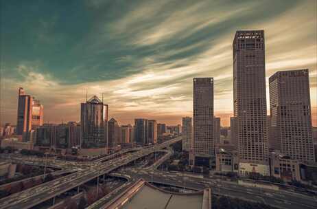 城市高楼林立的交通枢纽航拍全景