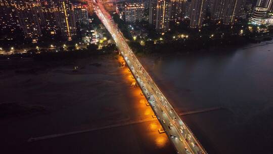 航拍福州闽江尤溪洲大桥道路江景