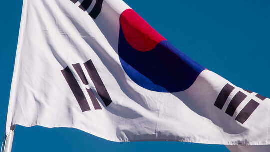 韩国国旗随风摆动
