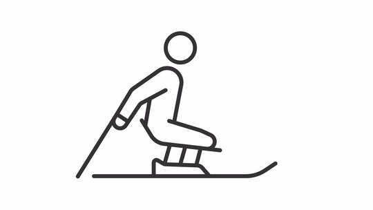 简单的细线黑色动画的坐滑雪图标