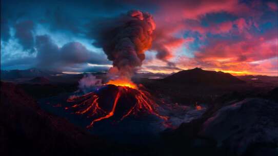 AI火山喷发火山爆发岩浆熔岩末日