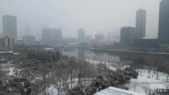 武汉江汉区菱角湖公园雪景航拍