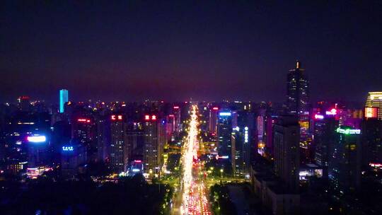 航拍南宁东盟商务区夜景