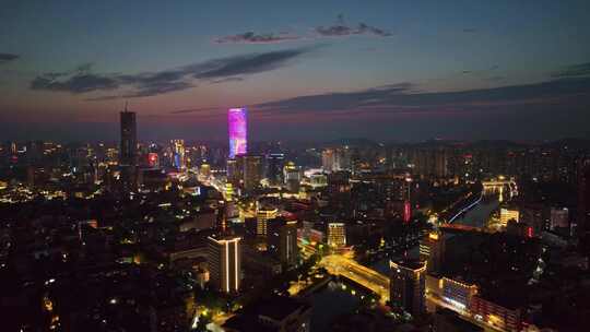 航拍徐州主城区苏宁广场淮海路夜景