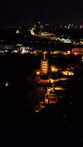 竖版航拍江苏镇江金山寺夜景灯光