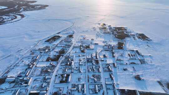 航拍呼伦贝尔冬季乡村嘎查雪村雪景