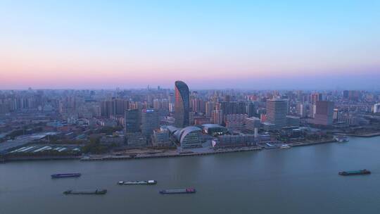 航拍上海杨浦大桥渔人码头