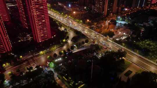 湖北武汉长江二桥夜晚夜景航拍车流交通汉口