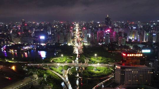 城市延时广西南宁城市夜景航拍移动延时