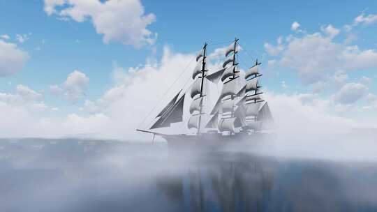 雾气海上帆船 乘风破浪