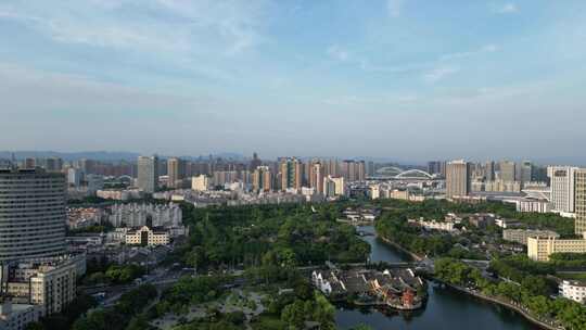 航拍浙江宁波天一阁月湖景区