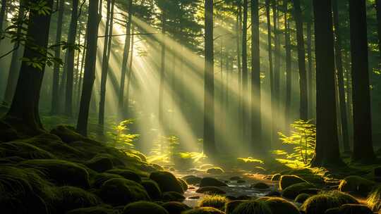 森林素材大自然春天生机绿意阳光照耀