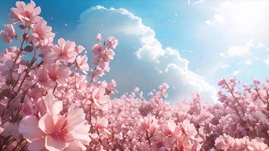 蓝天白云下鲜花绽放 春天生机勃勃背景影片