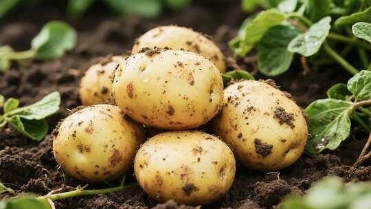 田地里新鲜出土的马铃薯