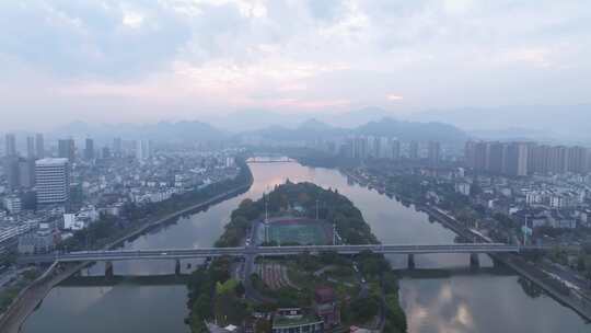 【4k】安徽黄山市屯溪区江心洲多云航拍