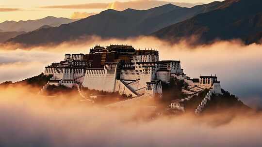拉萨布达拉宫云雾环绕景观