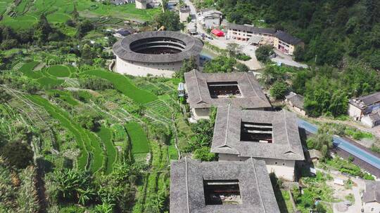 航拍福建漳州闽南特色民居圆形土楼