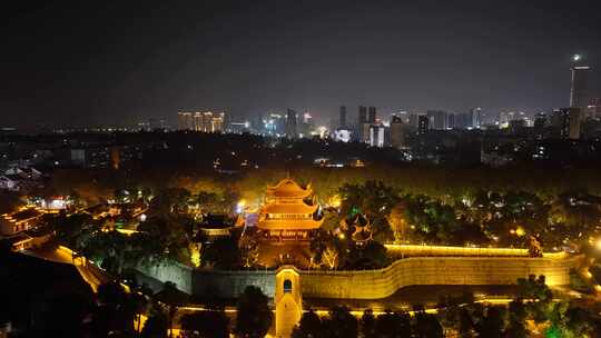 湖南岳阳楼景区夜景航拍