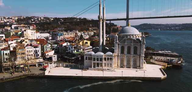 Ortaköy清真寺的无人机镜头