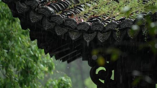 149 杭州 风景 古建筑 下雨天 亭子 飞檐