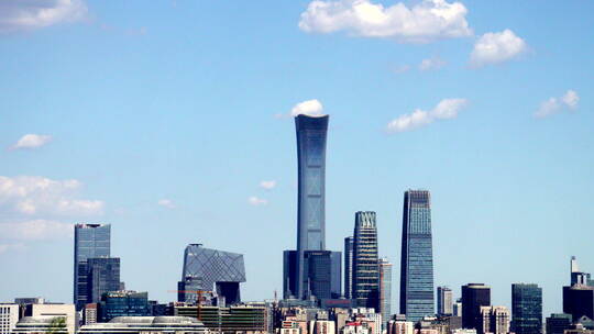 延时北京城市CBD建筑及上空移动的云