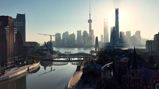 上海苏州河清晨视频素材模板下载